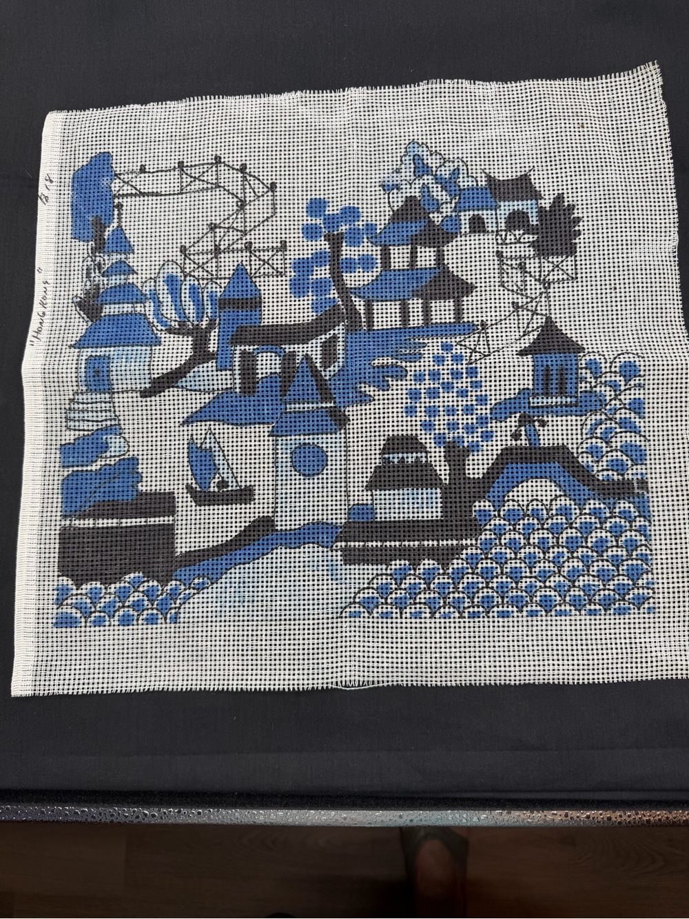 Asian Scenic Hong Kong Collage, Hand painted Needlepoint Canvas to stitch